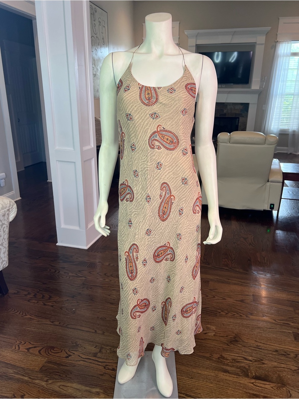 Lauren Ralph Lauren Beige Paisley Slip Midi Dress with Rust Accents - Picture 3 of 16